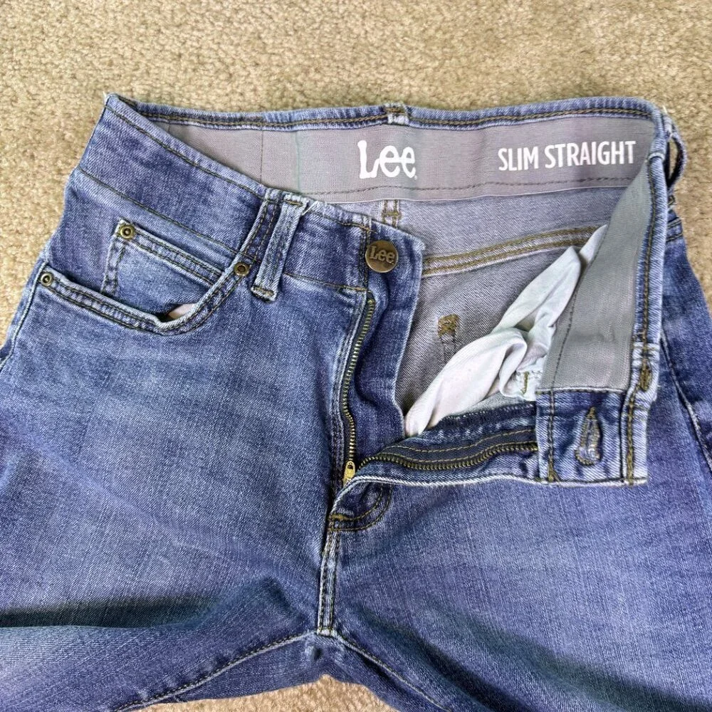 Lee Slim Straight Leg Mid-Rise Blue Denim Jeans Men's Size 28 x 27 Western E505